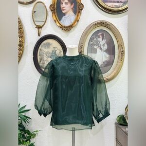 CeCe Sheer Organza Green Blouse Size M